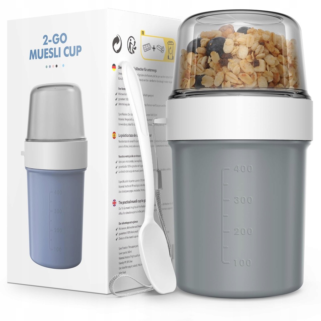Jscores Kubek Na Musli To Go z Łyżeczką, 560 ml
