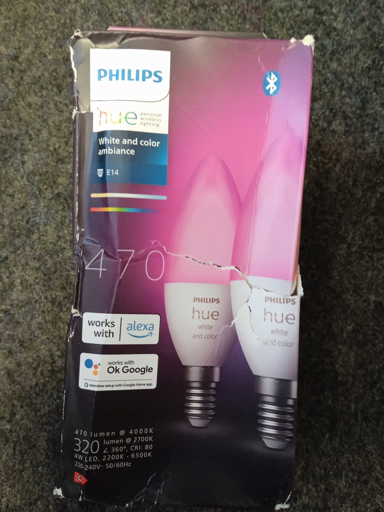 Żarówki LED smart Philips E14 2 szt USZKODZONE OP.