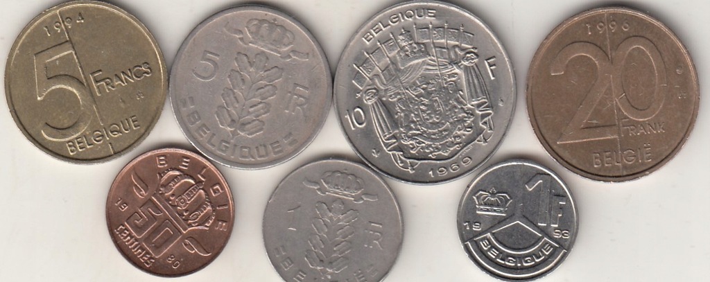 Belgia zestaw 7 sztuk 0.50 do 20 frankow