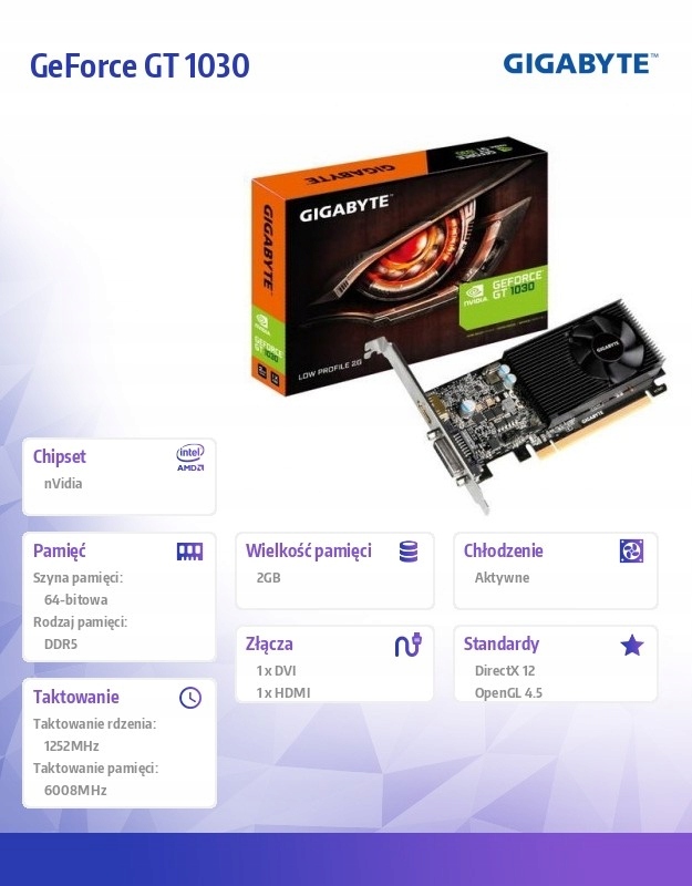 Купить Видеокарта GeForce GT 1030 2 ГБ GDDR5 64 бит: отзывы, фото, характеристики в интерне-магазине Aredi.ru