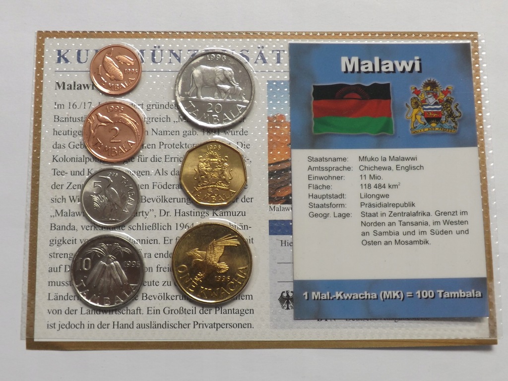 Malawi 1995-1996 Set monet obiegowych , 7 x UNC