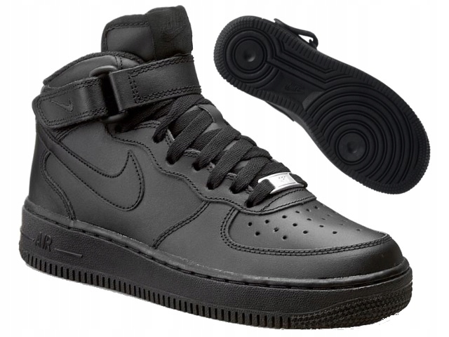 K041 BUTY NIKE AIR FORCE WYSOKIE CZARNE ZE SKÓRY - 8763736471 - oficjalne  archiwum Allegro