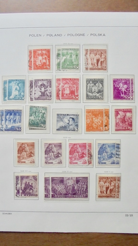 1938-39 Polska KOLEKCJA znaczków czystych* i kasowanych 1-strona albumu