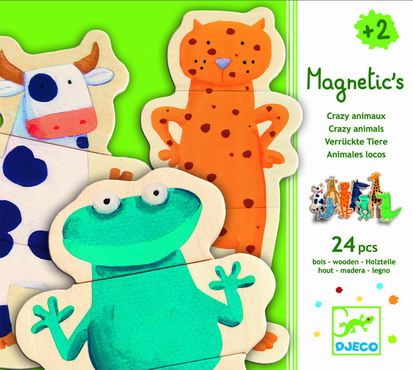 Puzzle drewniane magnetyczne z magnesami 24 na lodówkę zwierzęta DJECO