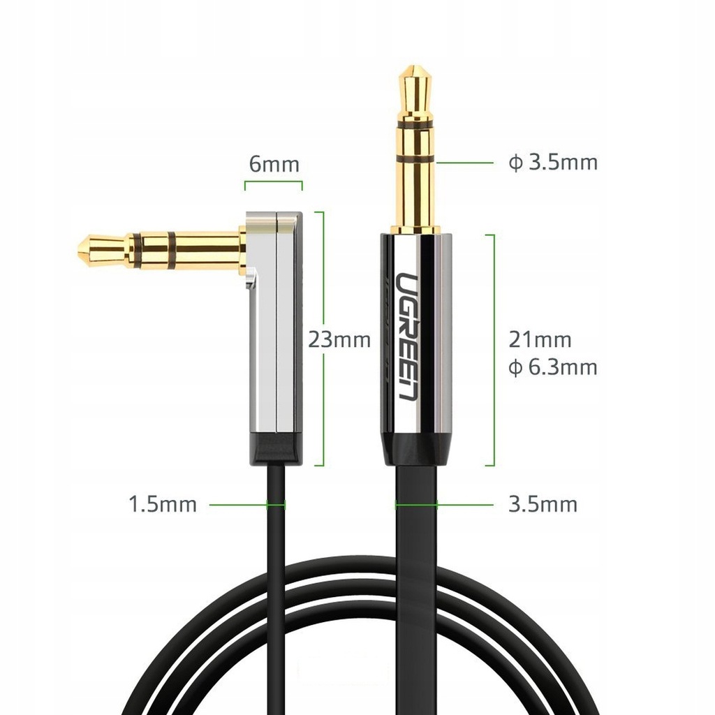 Купить Плоский кабель, 3,5 мм, угловой мини-джек AUX UGREEN, 1 м: отзывы, фото, характеристики в интерне-магазине Aredi.ru