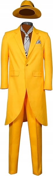 Funhoo Jim Carrey Kostium Cosplay Żółty płaszcz Spodnie garnitur Lata 90.