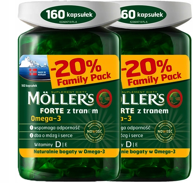2 szt. Mollers Forte 160 kapsułek Omega3 tran