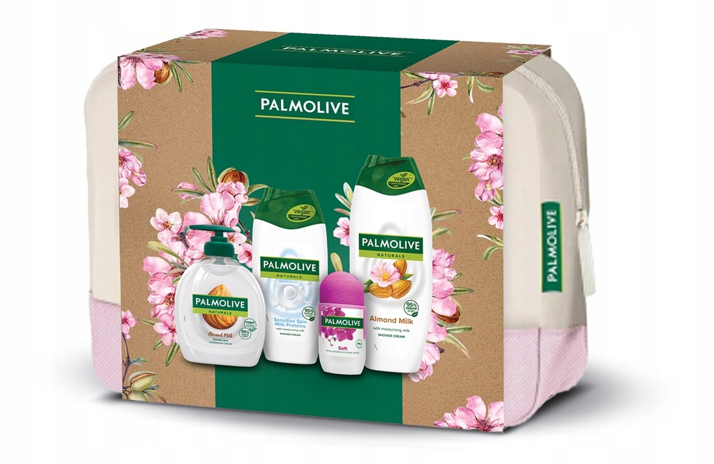 PALMOLIVE NATURALS ALMOND&MILK ZESTAW NA PREZENT Z KOSMETYCZKĄ