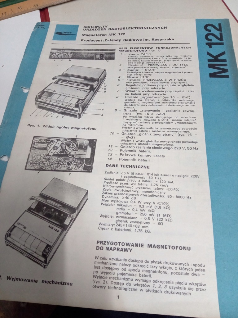 Instrukcja Napraw Schemat Magnetofon MK 122 PRL