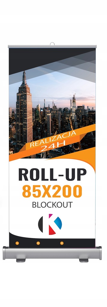 Roll-Up STANDARD 85×200 z wydrukiem (kaseta srebrna)