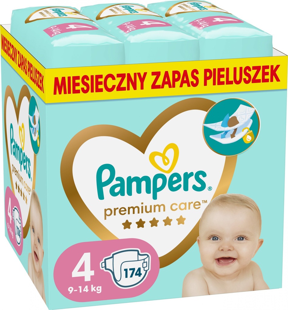 Pampers Premium Care Pieluszki rozmiar 4, waga 9-14 kg, 174 szt.