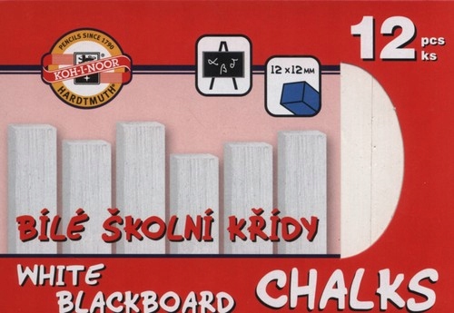 Kreda biała szkolna do tablic 12 sztuk 12x12mm. Ou