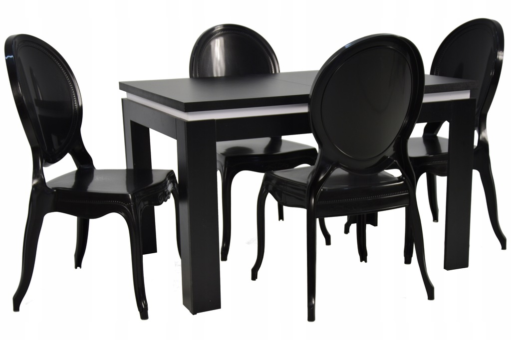 Elegancki zestaw 4 krzesła stół 80x120/160 czarny