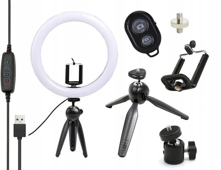 LAMPA RING 26cm LED USB SELFIE TRYBY +STATYW PILOT