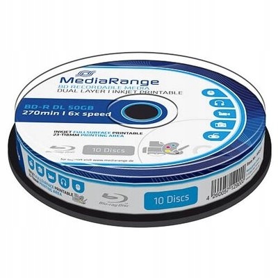 10 Płyt Blu-Ray BD-R DL 50GB MediaRange PRINTABLE