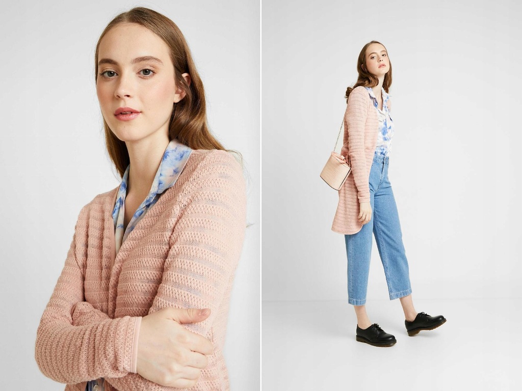 R001F7 Only SWETER DŁUGI KARDIGAN NARZUTKA RÓŻ L