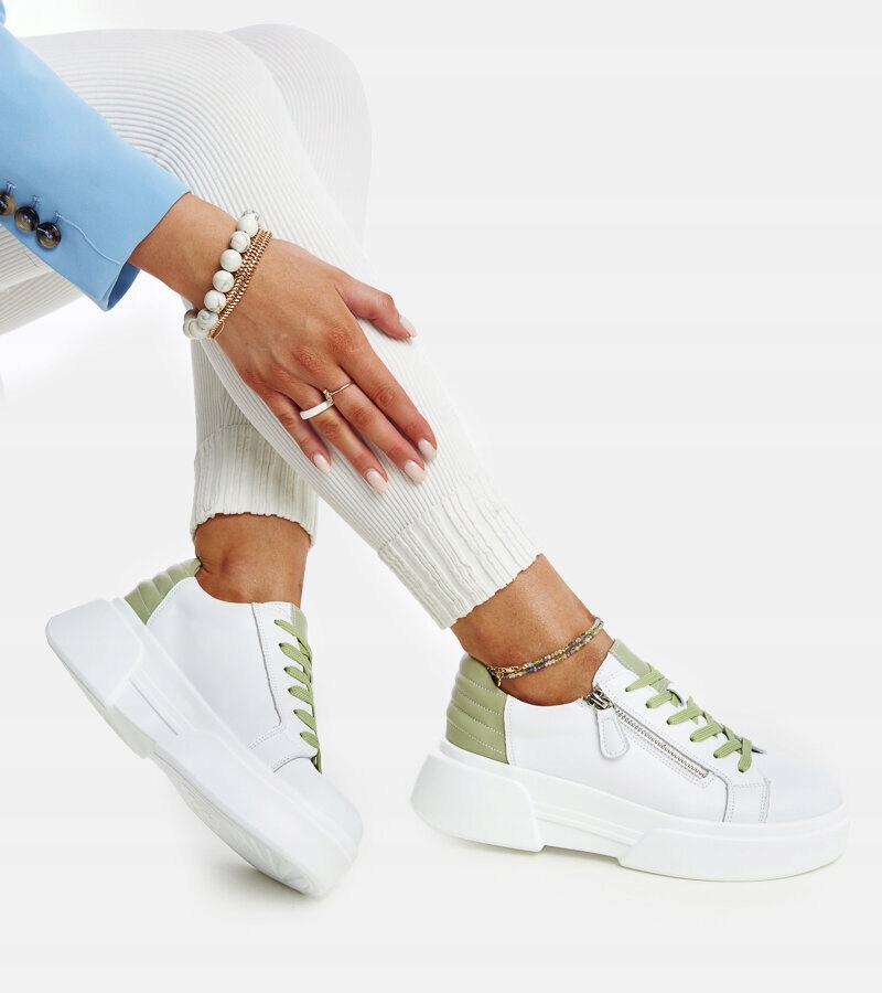 Biało-zielone skórzane sneakersy Atyaf 28570 rozmiar 41
