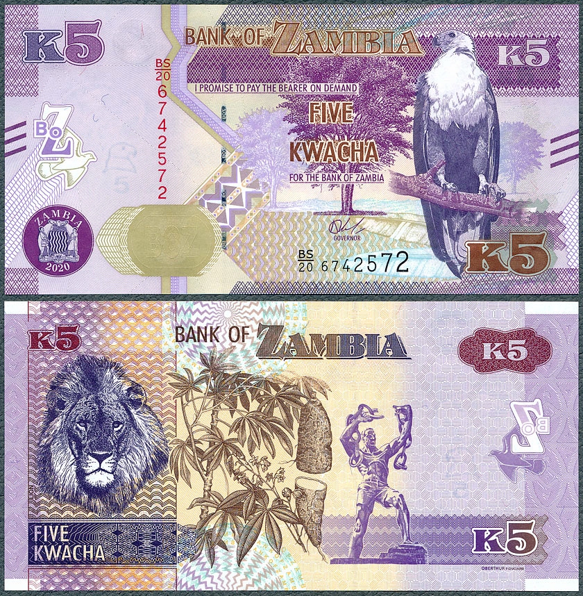 Zambia - 5 kwacha 2020 * B166b * orzeł i lew