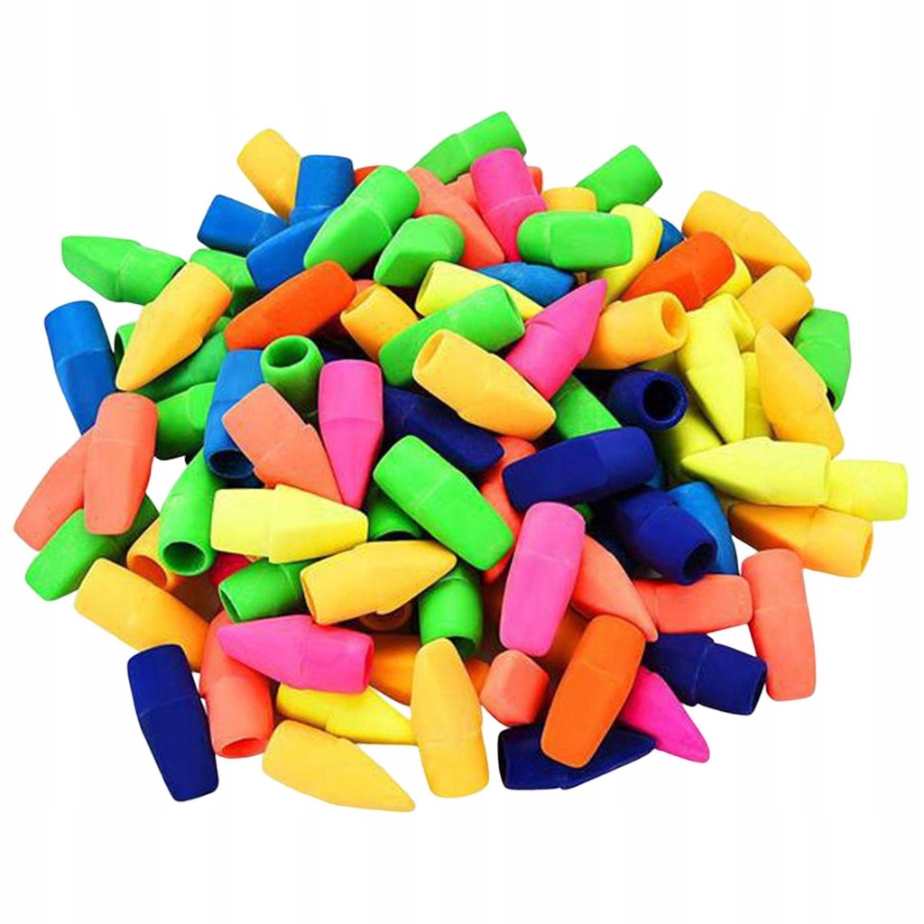 100x Assorted Colors Eraser Hats Stationery Homework Reward Toppers Pencil