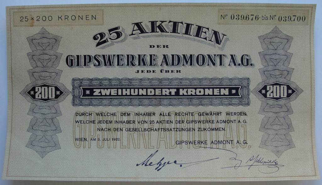 Austria - Gipswerke Admont A.G., akcja z 1922