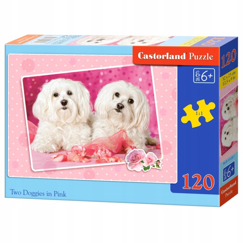 PUZZLE 120EL. MALTAŃCZYKI PSY RÓŻ CASTORLAND KARTK