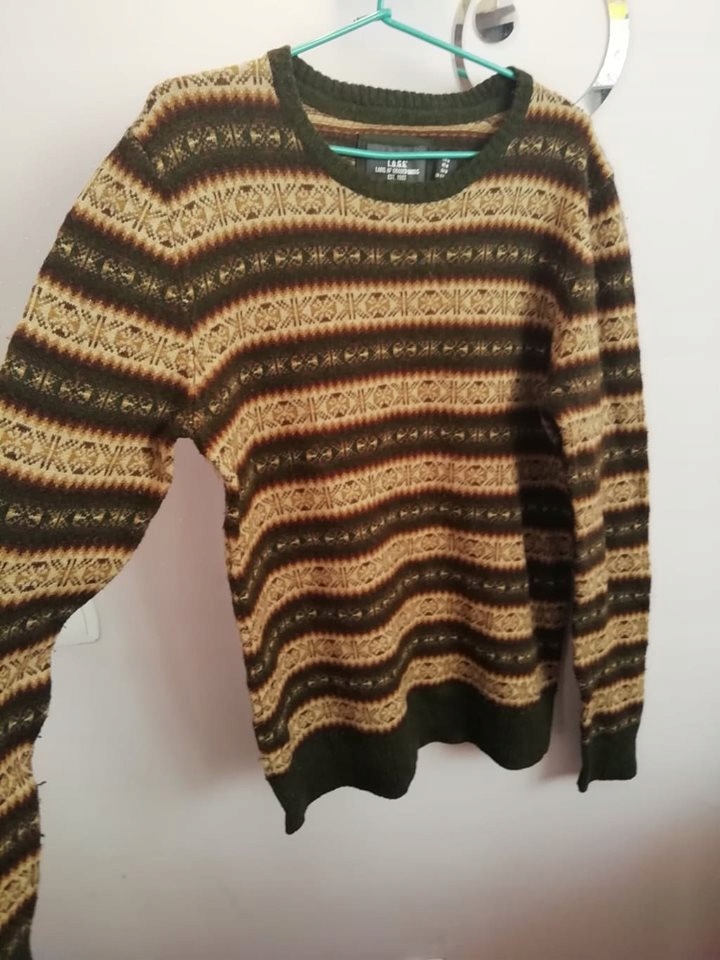 Sweter wzory H&M wzorki zielony brąz M