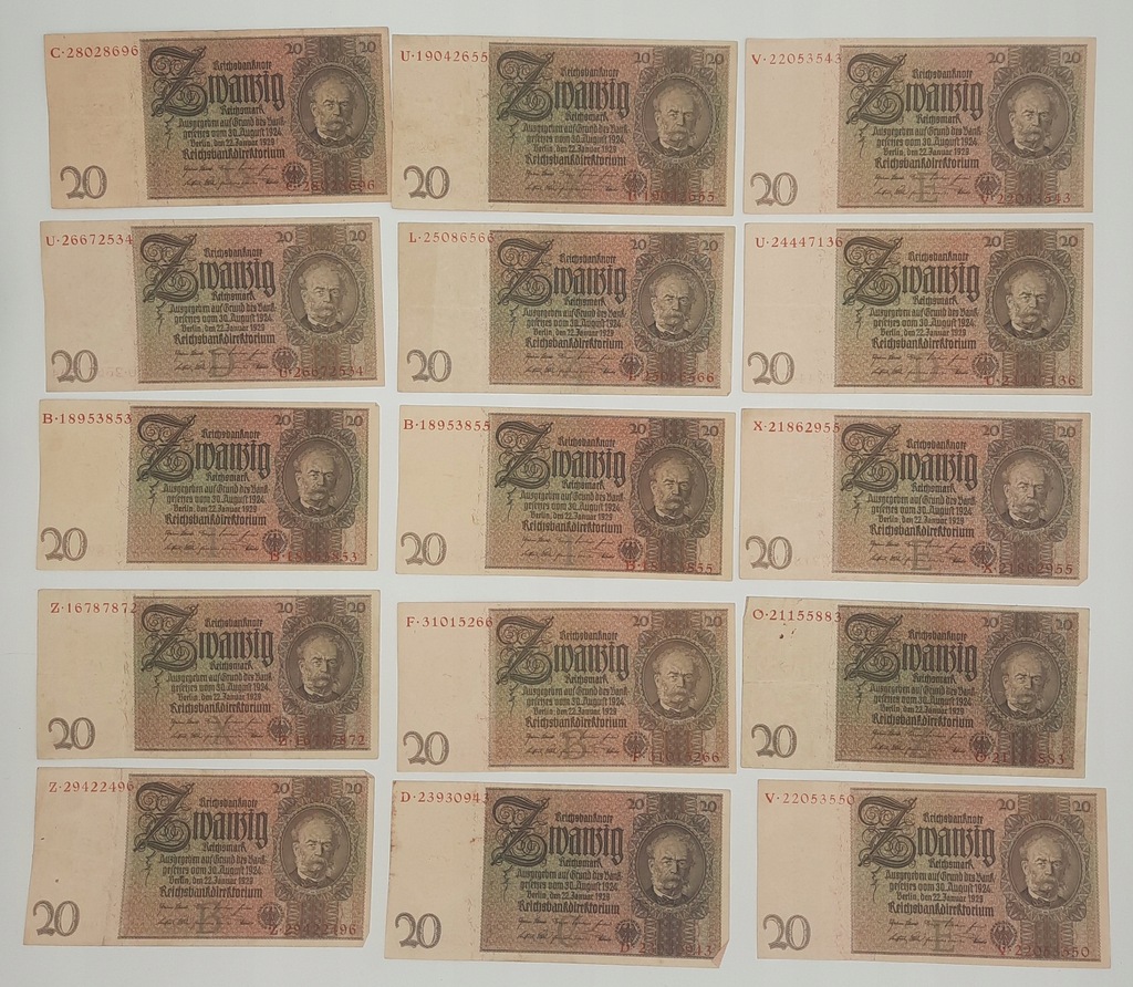 Banknot Niemcy 20 marek 1929 r. 15 szt.