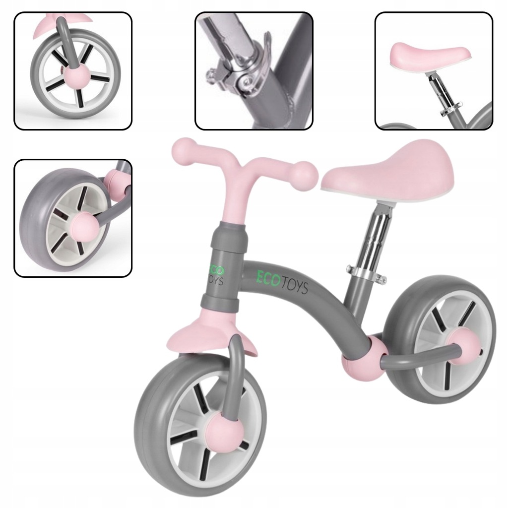 Rowerek biegowy dla dzieci z kołami EVA - regulacja siodełka, szary