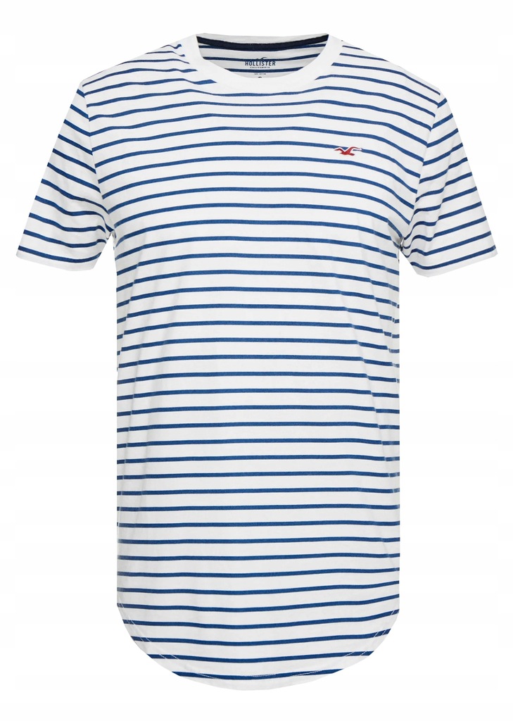 Hollister Striped White Blue T-Shirt Logo _ XS