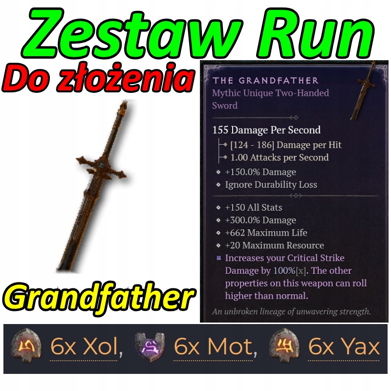 Grandfather Zestaw Run do złożenia Diablo 4 Sezon 6 Nienawiści
