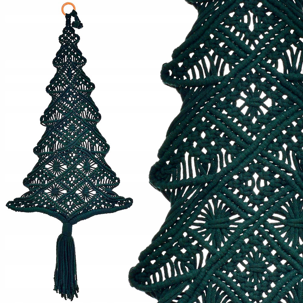 MAKRAMA CHOINKA ZAWIESZKA NA ŚCIANĘ SALON DEKORACJA OZDOBA BOŻE NARODZENIE