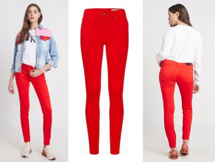 VERO MODA Mocno Czerwone jeansowe spodnie RURKI XL