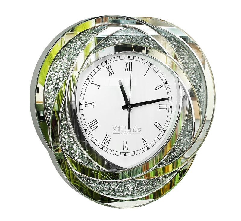 Zegar zawieszany kryształowy srebrny glamour