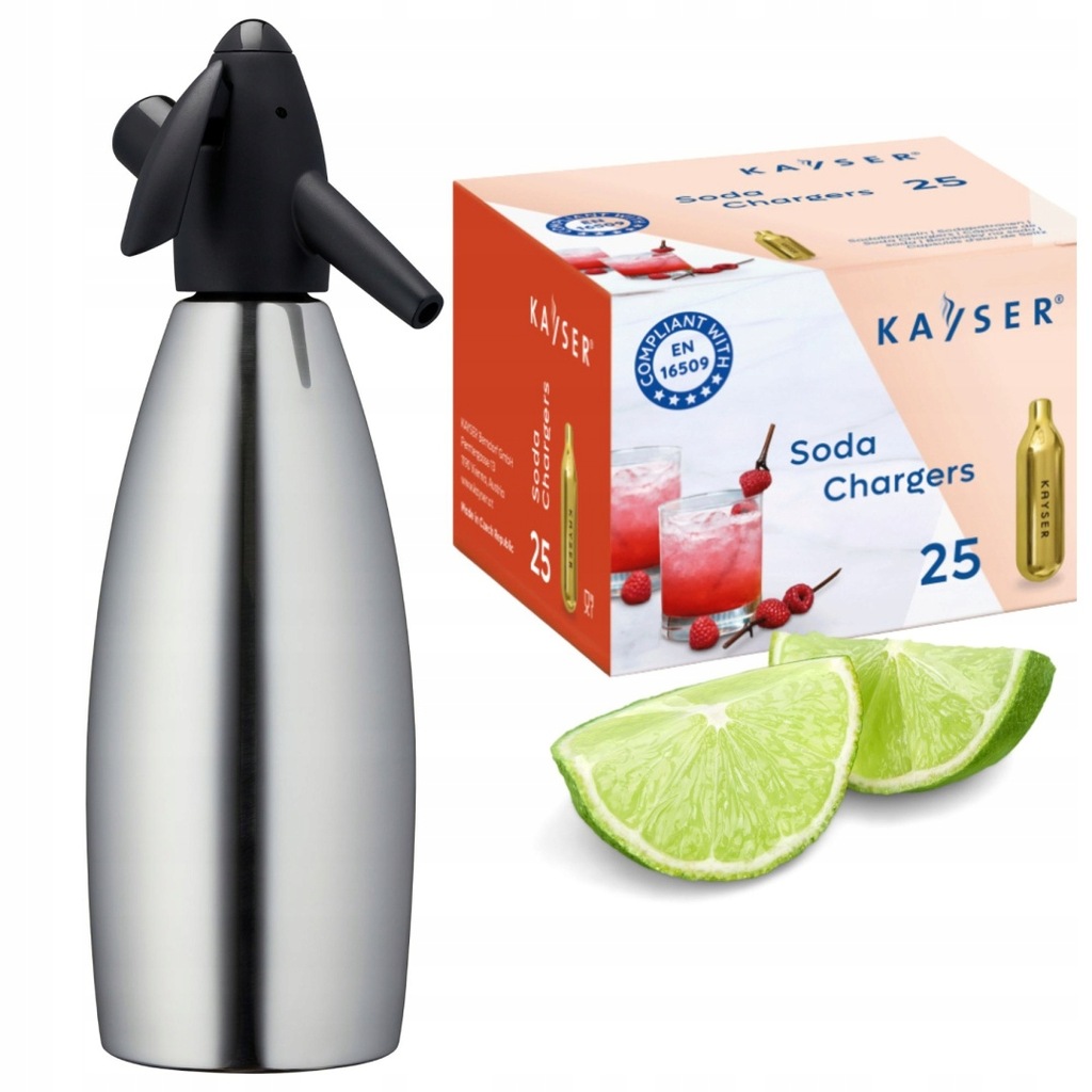 Syfon do Wody Gazowanej Kayser 1L - Nierdzewny Saturator z 25 Nabojami CO2