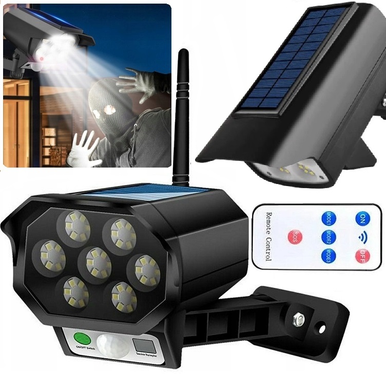 LAMPA SOLARNA ATRAPA KAMERY MONITORING CZUJNIK OGRODOWA RUCHU + PILOT
