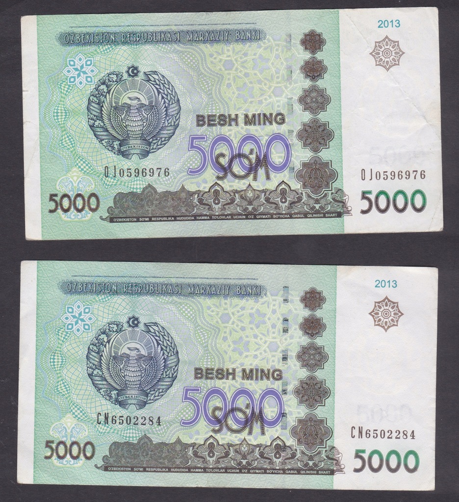 2013 UZBEKISTAN Zestaw 2 sztuki banknotow 5000 sum