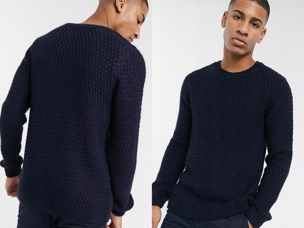 DESIGN Granatowy puszysty sweter klasyczny M