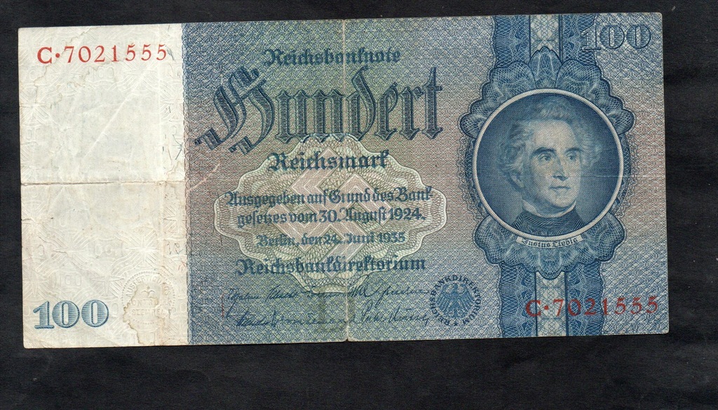 BANKNOT NIEMCY - 100 reichsmark 1924 / 1935 rok , seria C