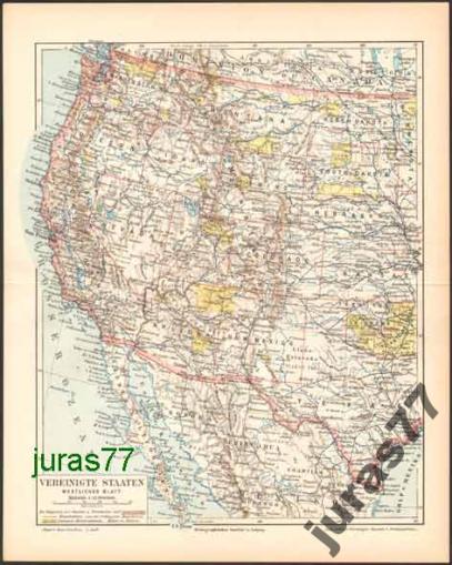 STANY ZACHODNIE USA stara mapa z 1897 roku