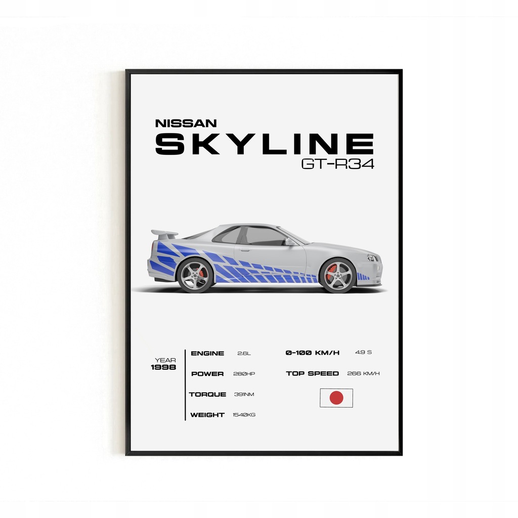 PLAKAT SKYLINE GT-R34, SZYBCY I WŚCIEKLI, DOM, PREZENT, NA ŚCIANĘ, ZERO AI
