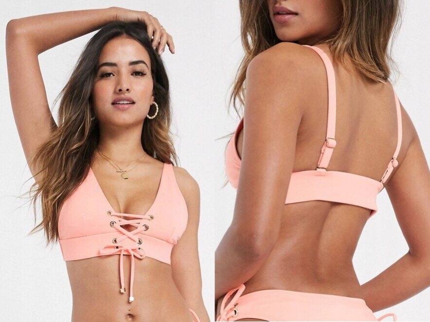 River Island Koralowe bikini góra z wiązaniem M/38