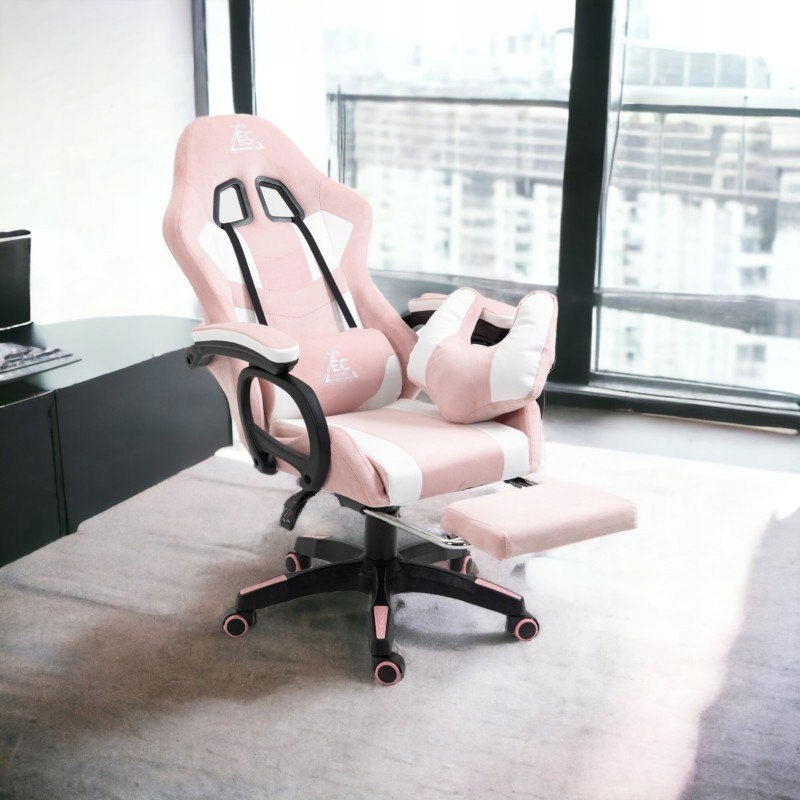 Fotel gamingowy obrotowy z podnóżkiem "STUDENT", różowy KO23R