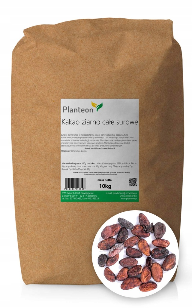 Kakao ziarno całe surowe ziarno kakaowca 10kg