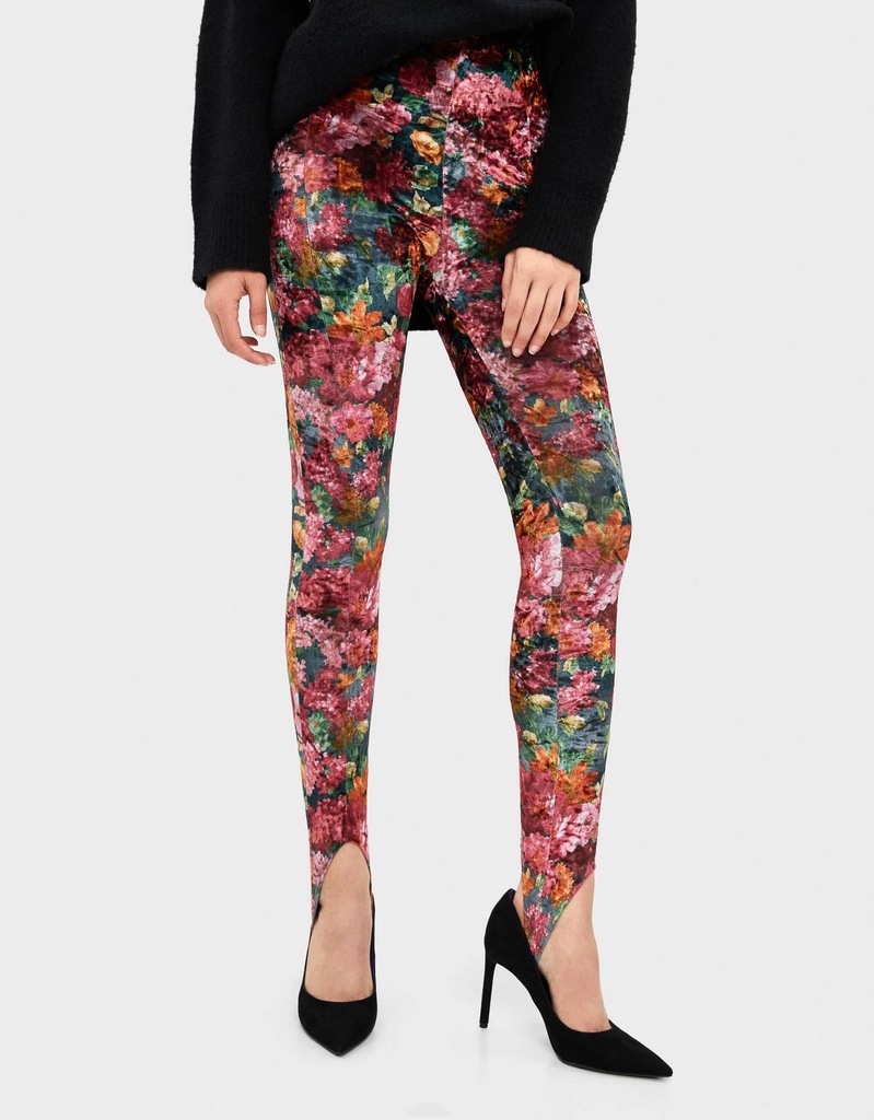 08E131 BERSHKA__XXZ LEGGINSY PRINT KWIATY__M