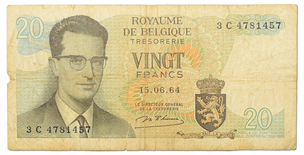 10.Belgia, 20 Franków 1964, P.138, St.3-