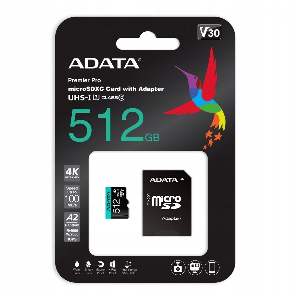 Karta Adata microSD Premier Pro 512 GB UHS1 U3 V30 A2 + adapter