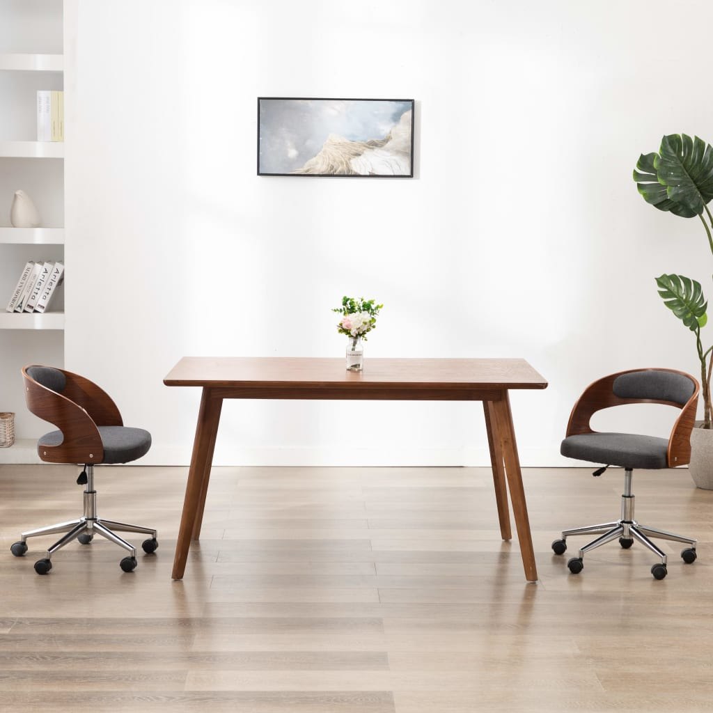 Obrotowe krzesło biurowe, szare, gięte drewno i tk