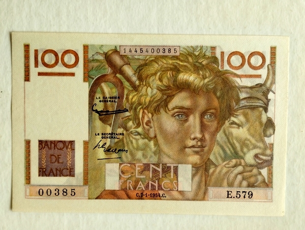 FRANCJA - 100 franków 1954, P- 128d, super banknot w pięknym stanie !!!