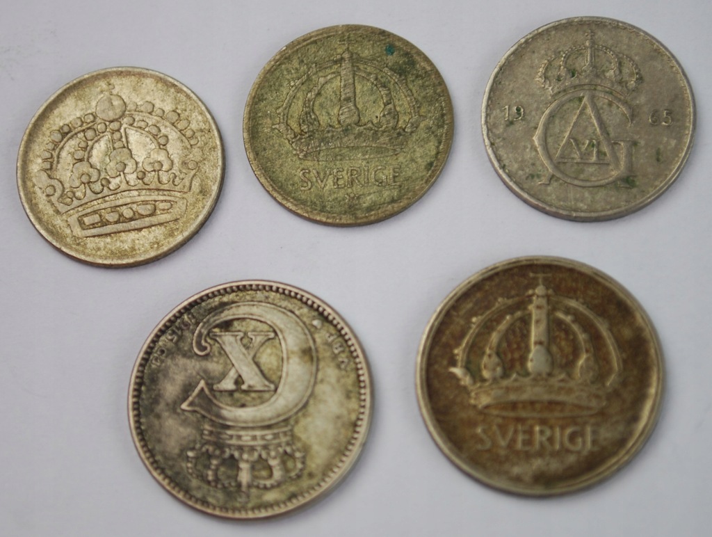 10 i 25 ORE Szwecja - 1945-1965 - 5 sztuk - Srebro