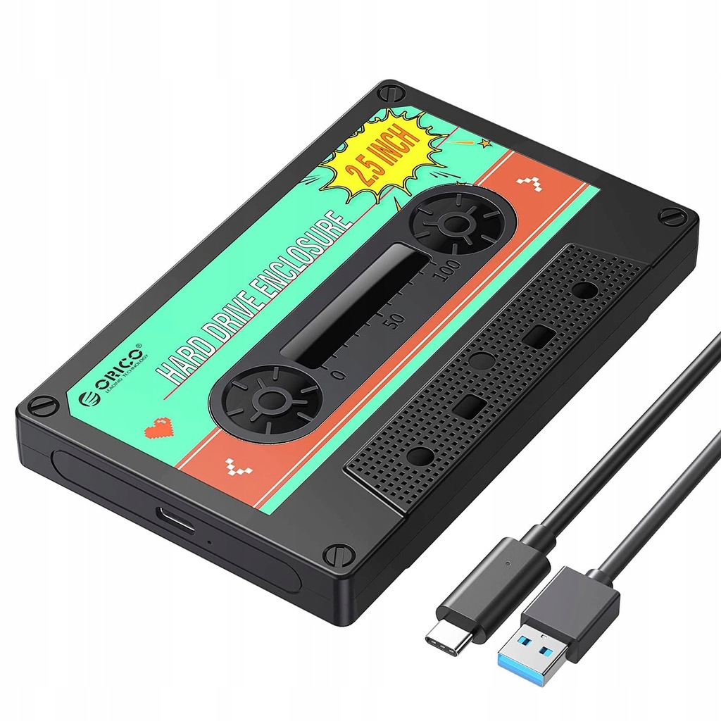 OBUDOWA NA DYSK SATA 2.5" USB-C KASETA RETRO